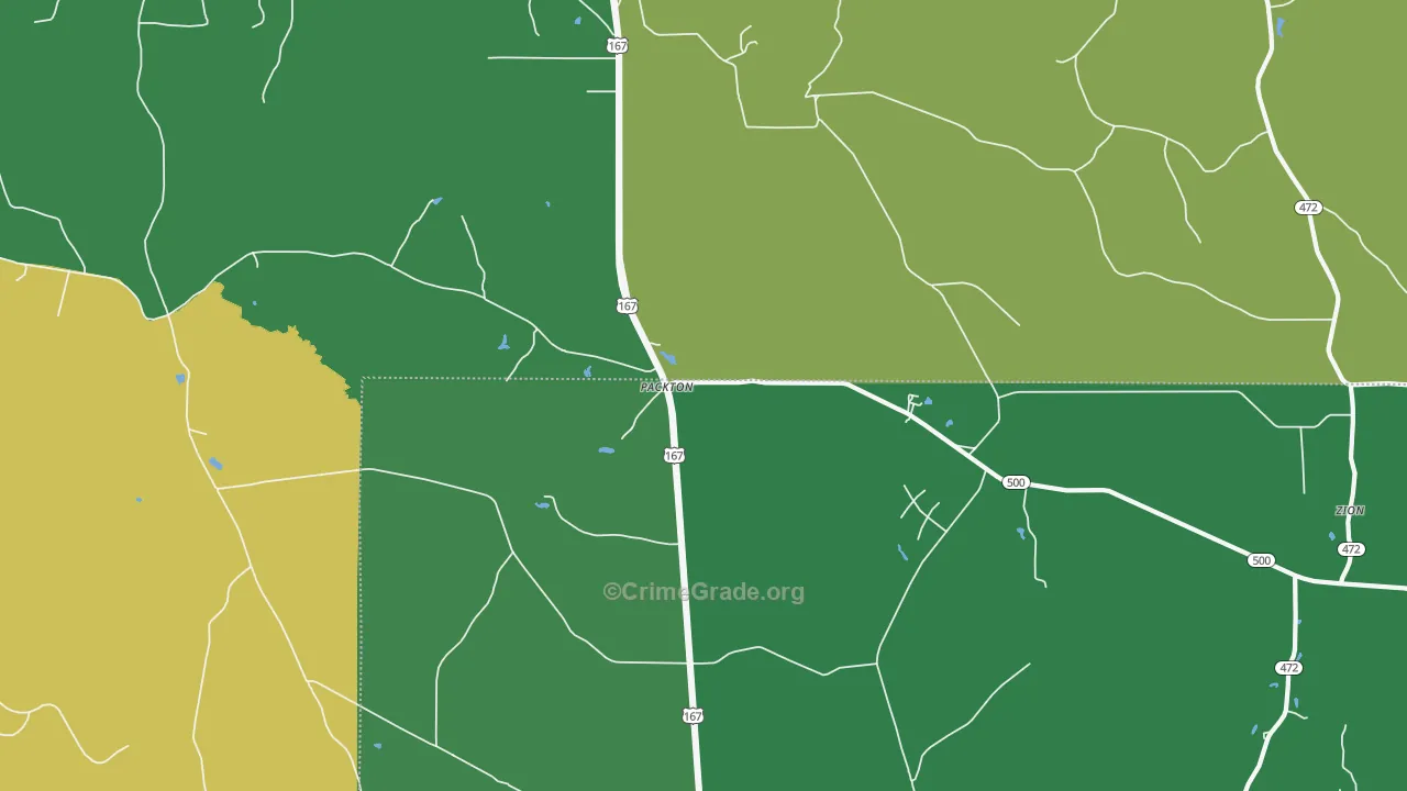 Packton, LA Map of Vehicle Theft Rates