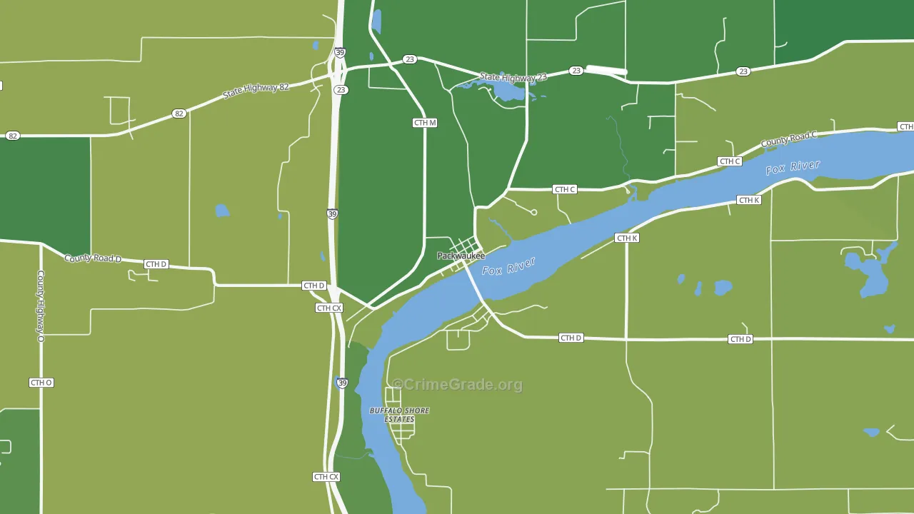 Packwaukee, WI Map of Vehicle Theft Rates