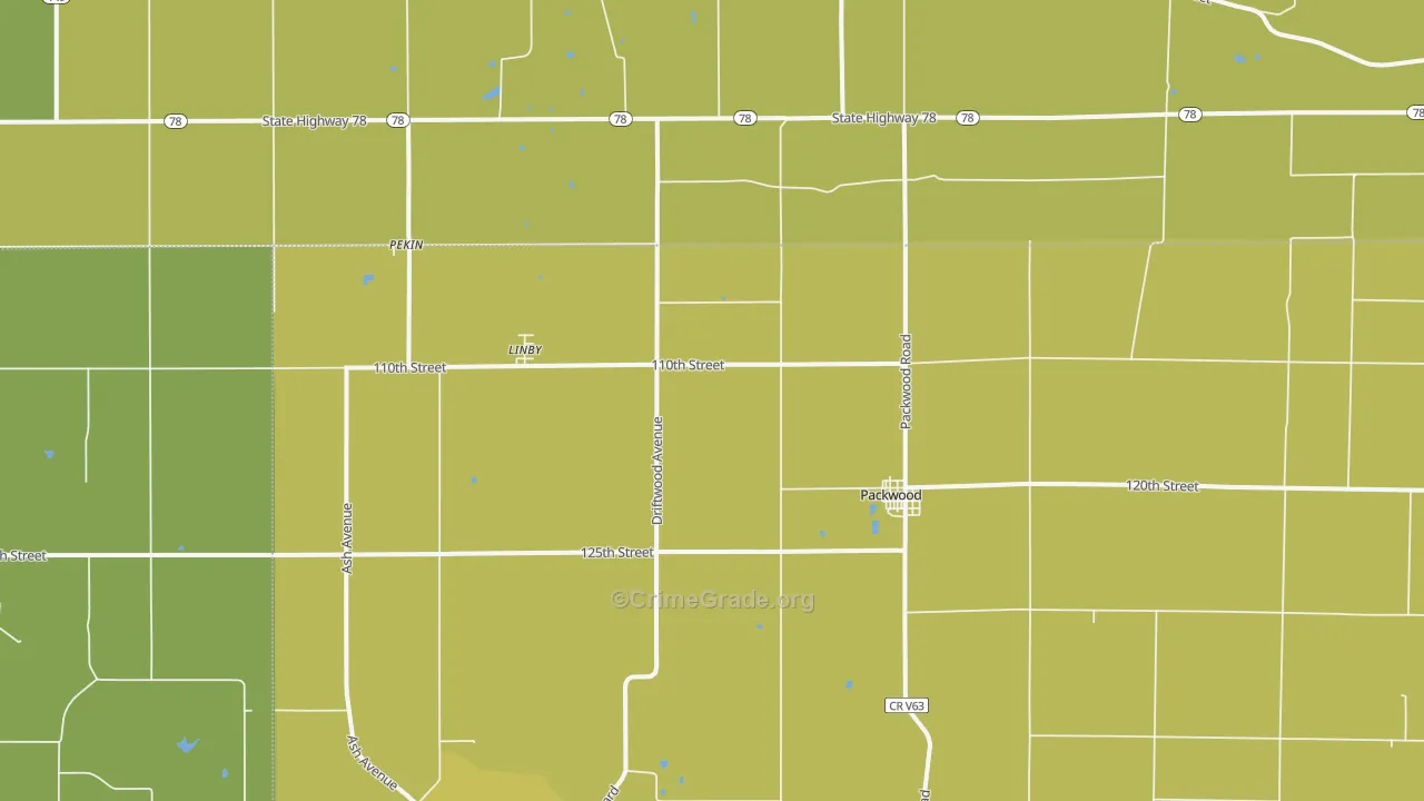 Packwood, IA Map of Vehicle Theft Rates