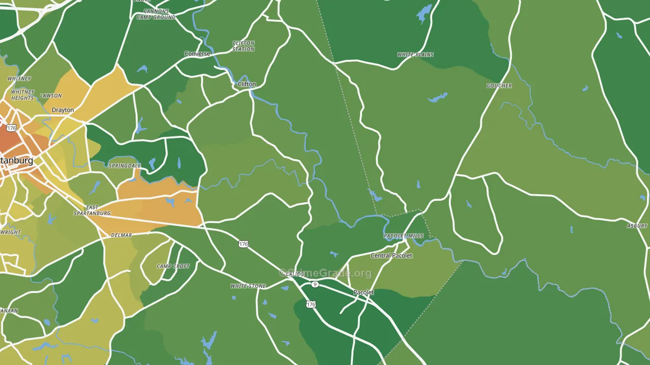 Pacolet Mills, SC Map of Vehicle Theft Rates