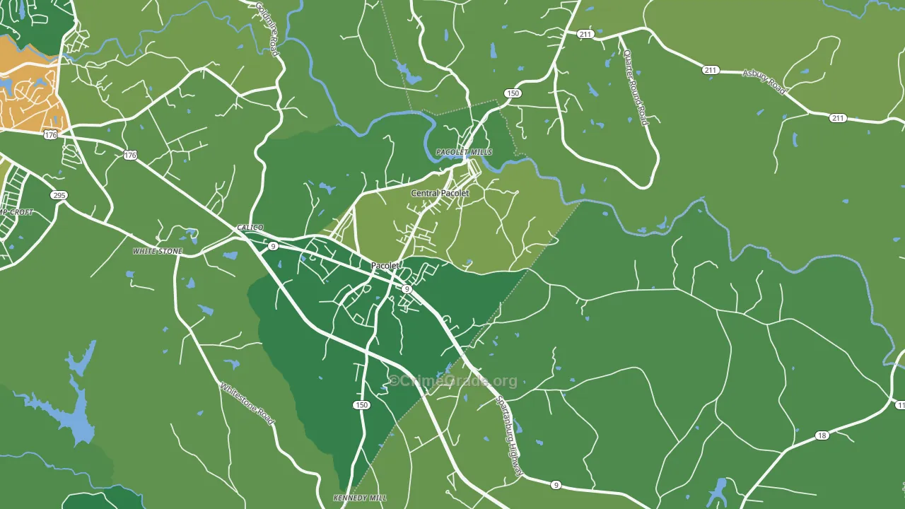 Pacolet, SC Map of Vehicle Theft Rates