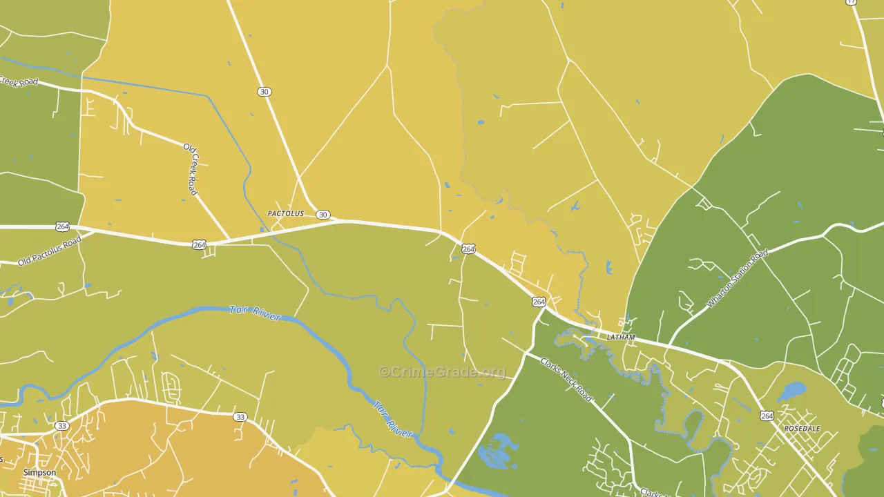 Pactolus, NC Map of Vehicle Theft Rates
