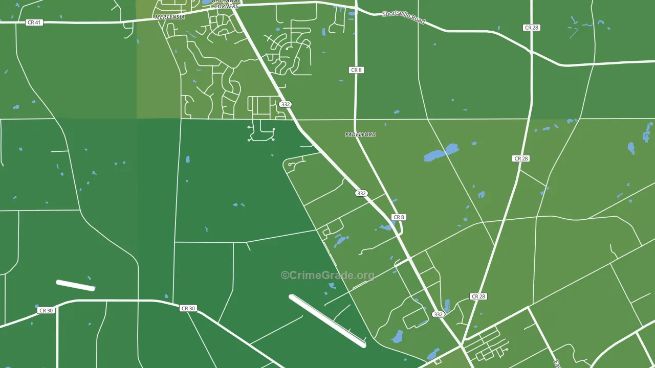 Padelford, NY Map of Vehicle Theft Rates