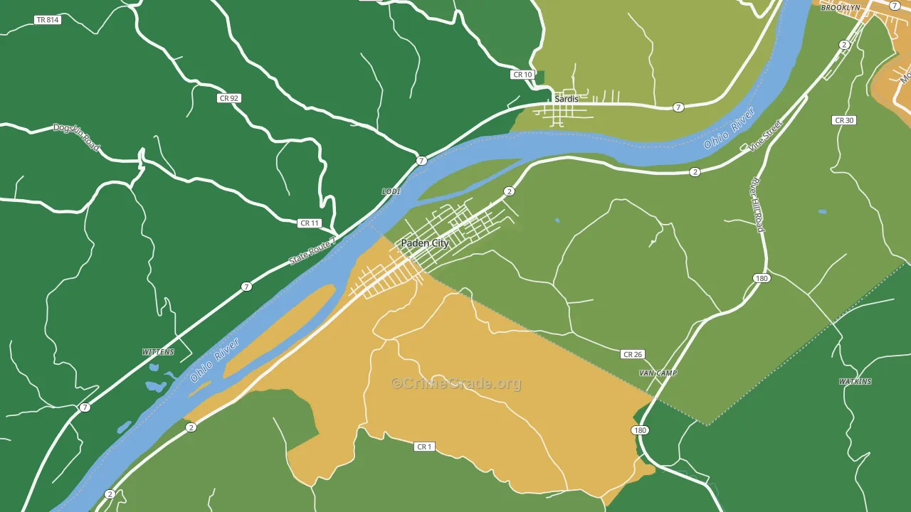 Paden City, WV Map of Vehicle Theft Rates