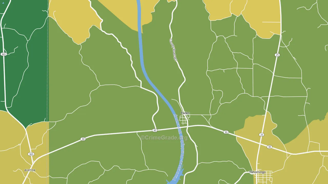 Paden, MS Map of Vehicle Theft Rates
