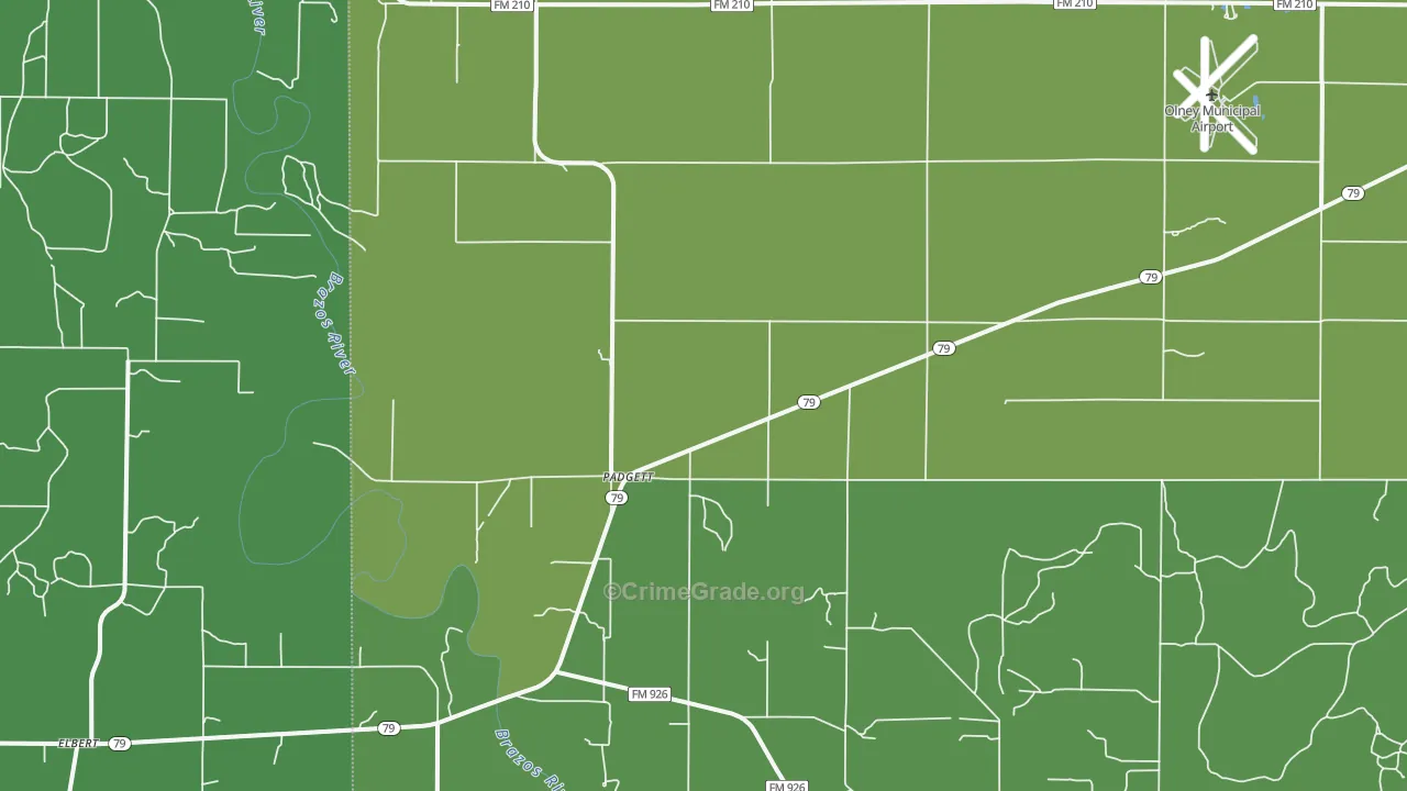 Padgett, TX Map of Vehicle Theft Rates
