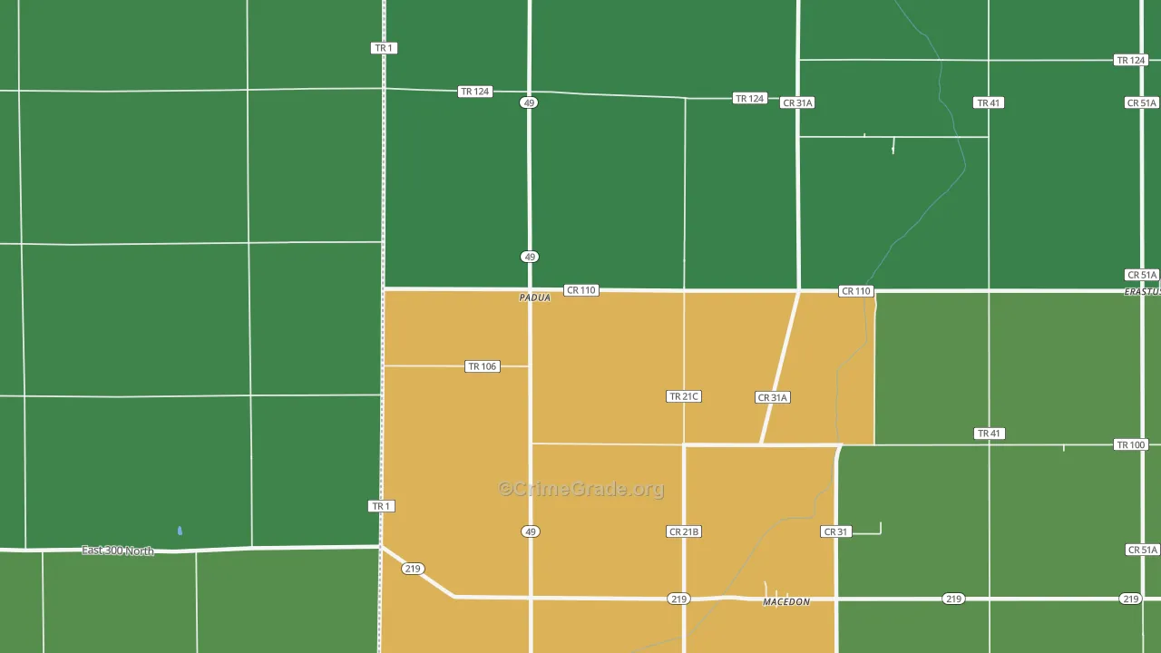 Padua, OH Map of Vehicle Theft Rates