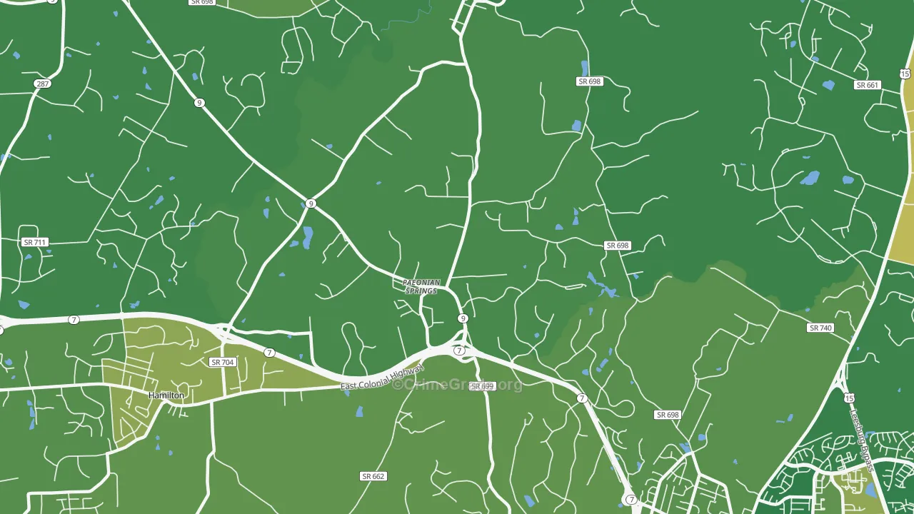 Paeonian Springs, VA Map of Vehicle Theft Rates