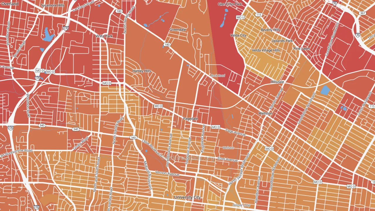 Pagedale, MO Map of Vehicle Theft Rates