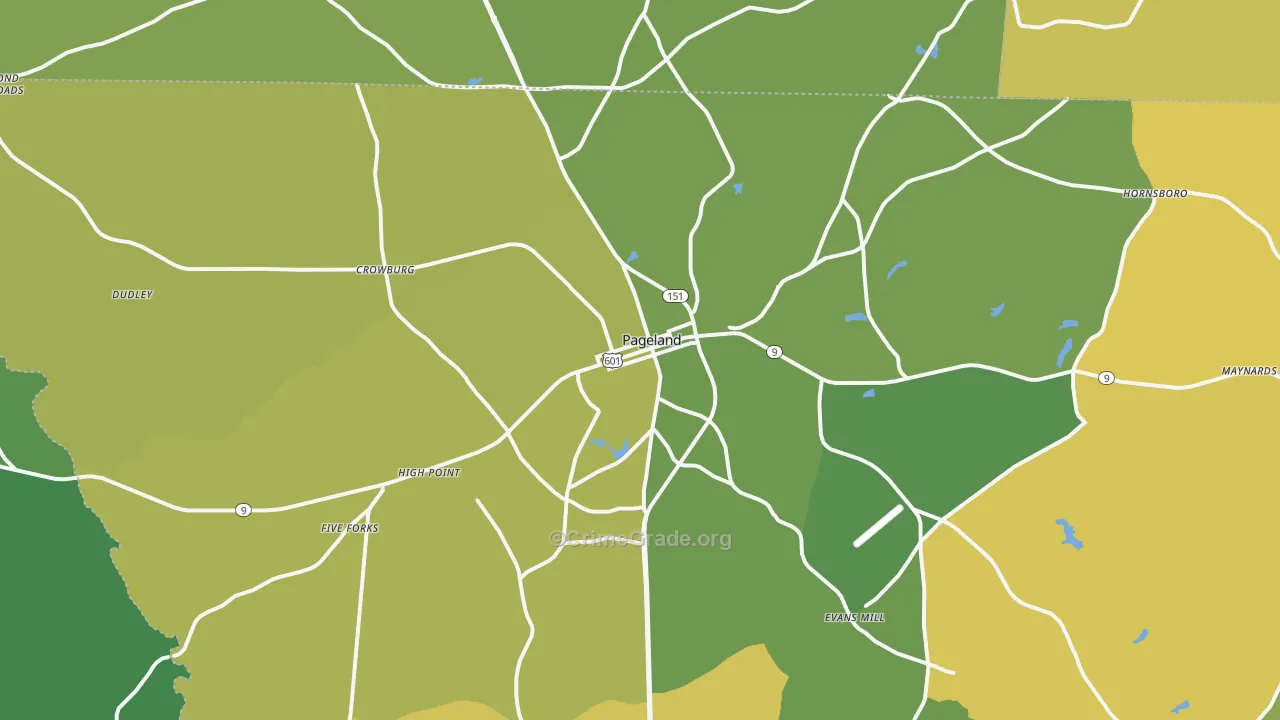 Pageland, SC Map of Vehicle Theft Rates