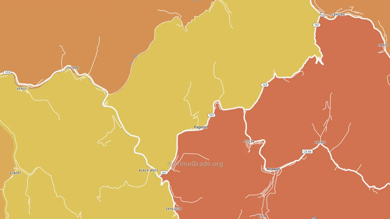 Pageton, WV Map of Vehicle Theft Rates