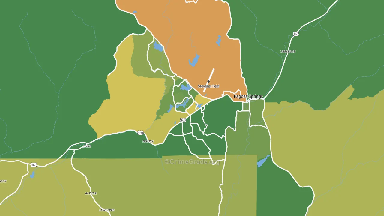 Pagosa Springs, CO Map of Vehicle Theft Rates