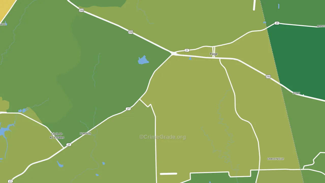 Paige, TX Map of Vehicle Theft Rates