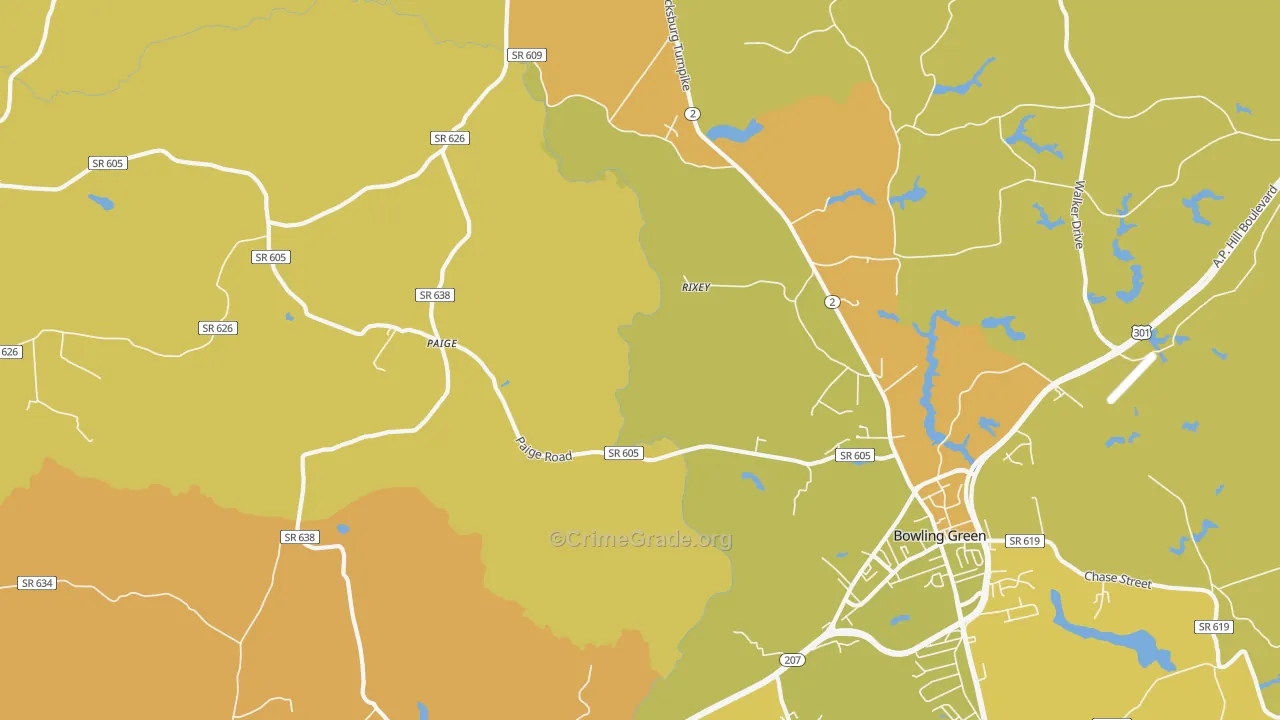 Paige, VA Map of Vehicle Theft Rates