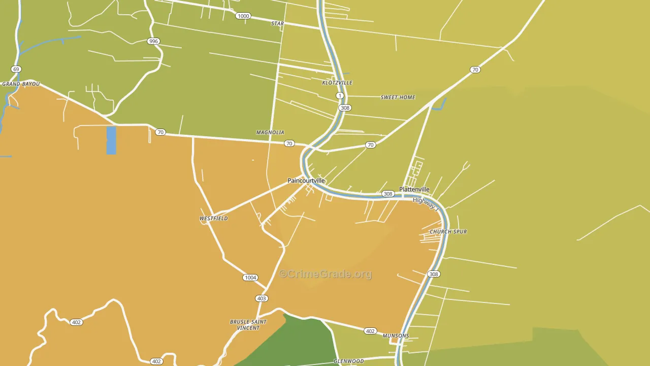 Paincourtville, LA Map of Vehicle Theft Rates