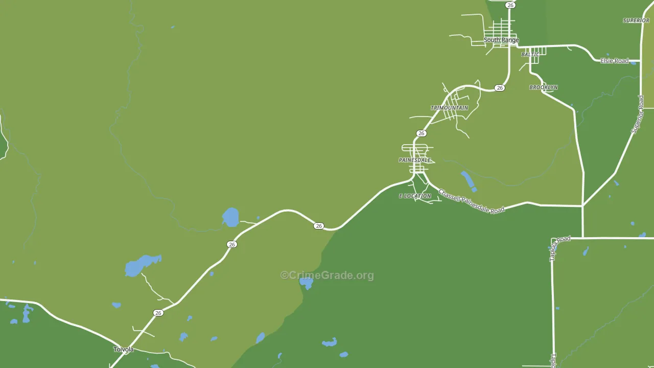 Painesdale, MI Map of Vehicle Theft Rates