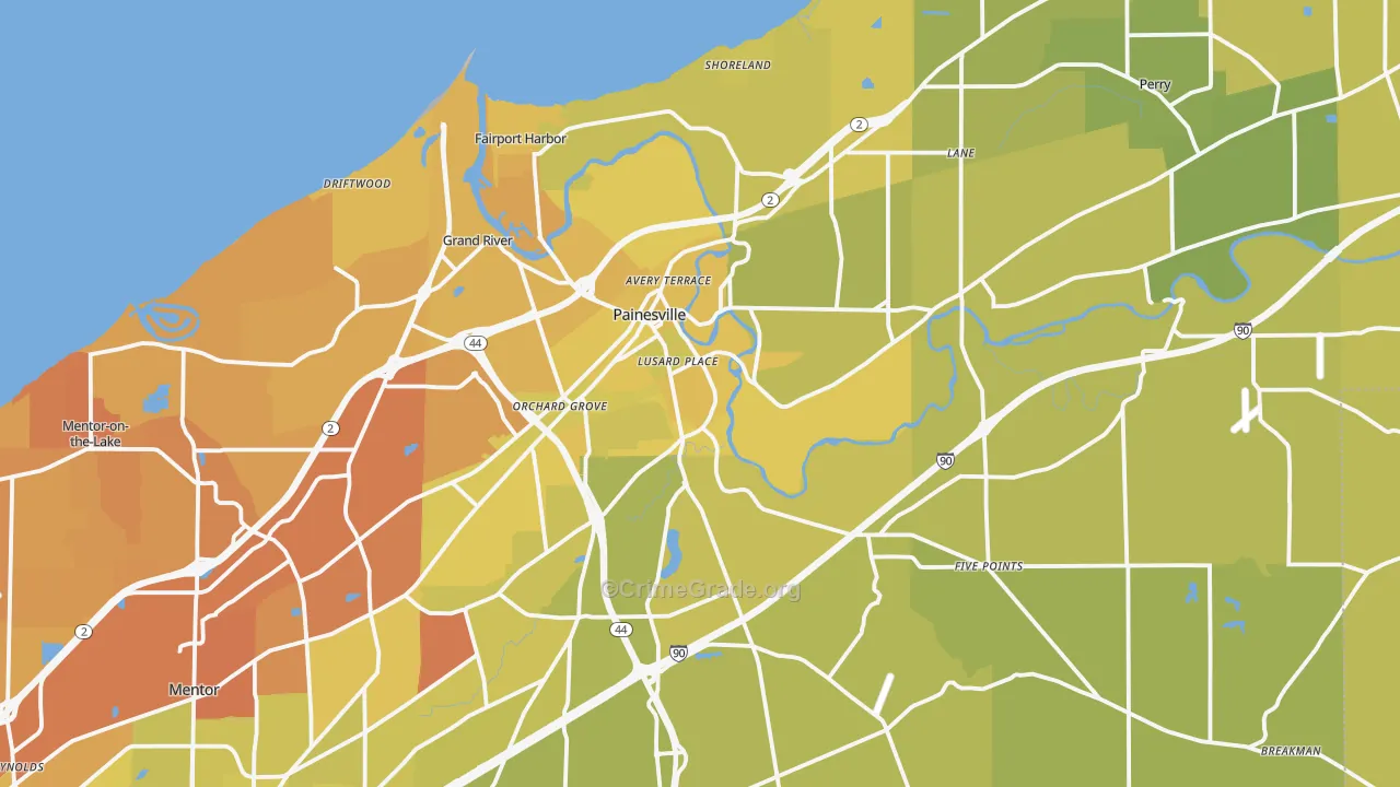Painesville, OH Map of Vehicle Theft Rates
