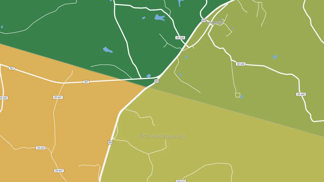 Paineville, VA Map of Vehicle Theft Rates