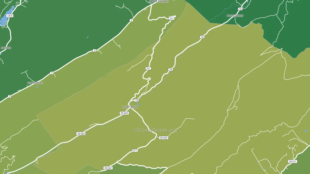 Paint Bank, VA Map of Vehicle Theft Rates
