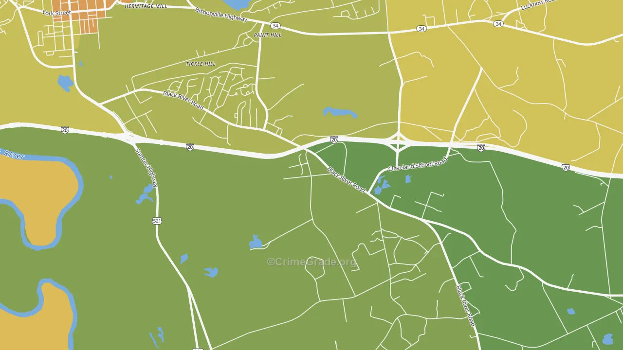 Paint Hill, SC Map of Vehicle Theft Rates