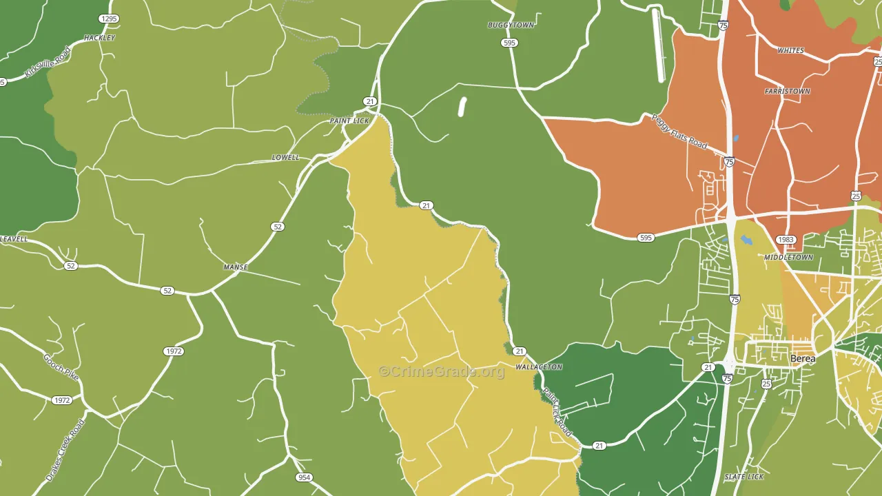 Paint Lick, KY Map of Vehicle Theft Rates