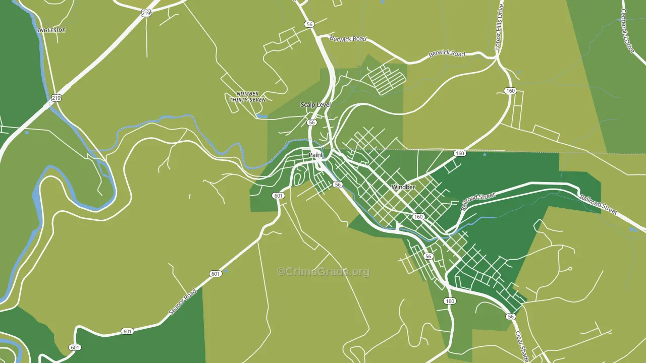 Paint, PA Map of Vehicle Theft Rates