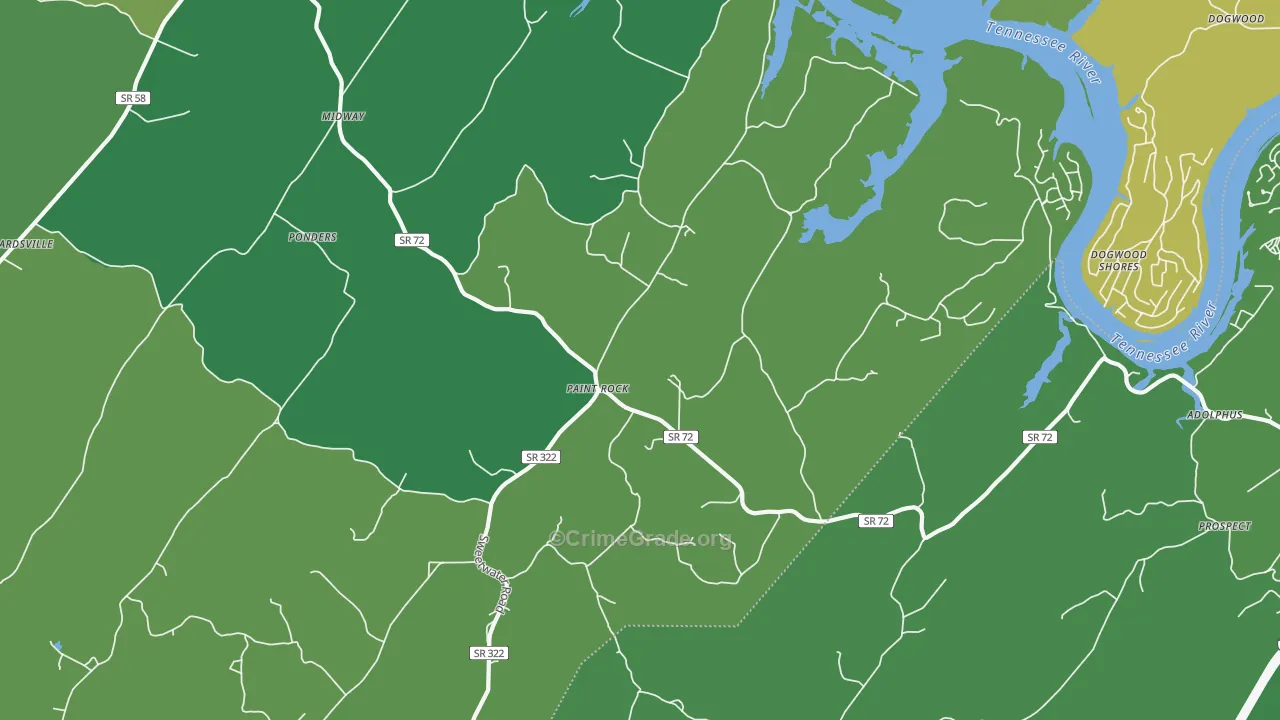 Paint Rock, TN Map of Vehicle Theft Rates
