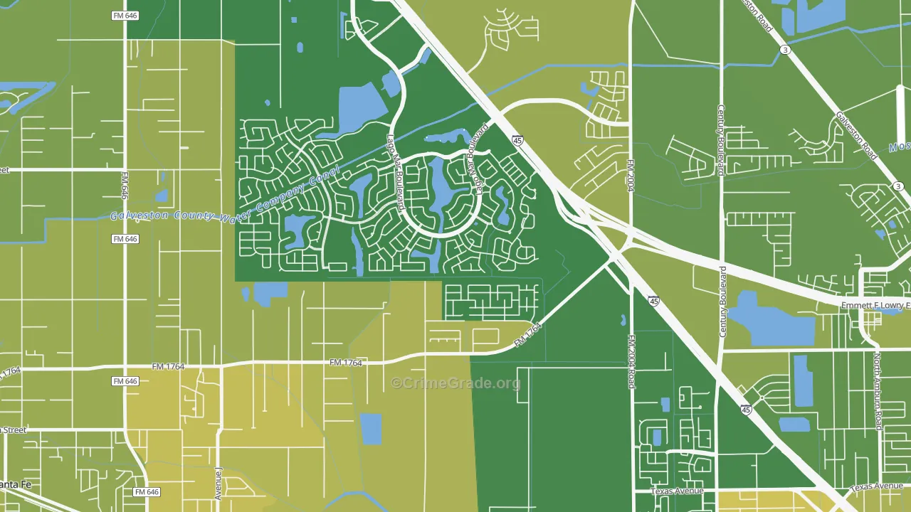 Painted Meadows, Santa Fe, TX Map of Vehicle Theft Rates