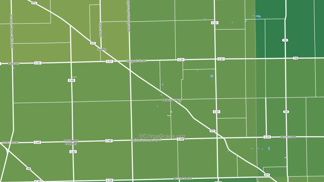 Painter Creek, OH Map of Vehicle Theft Rates