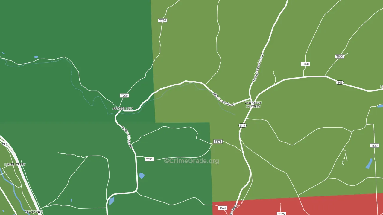 Painter Run, PA Map of Vehicle Theft Rates