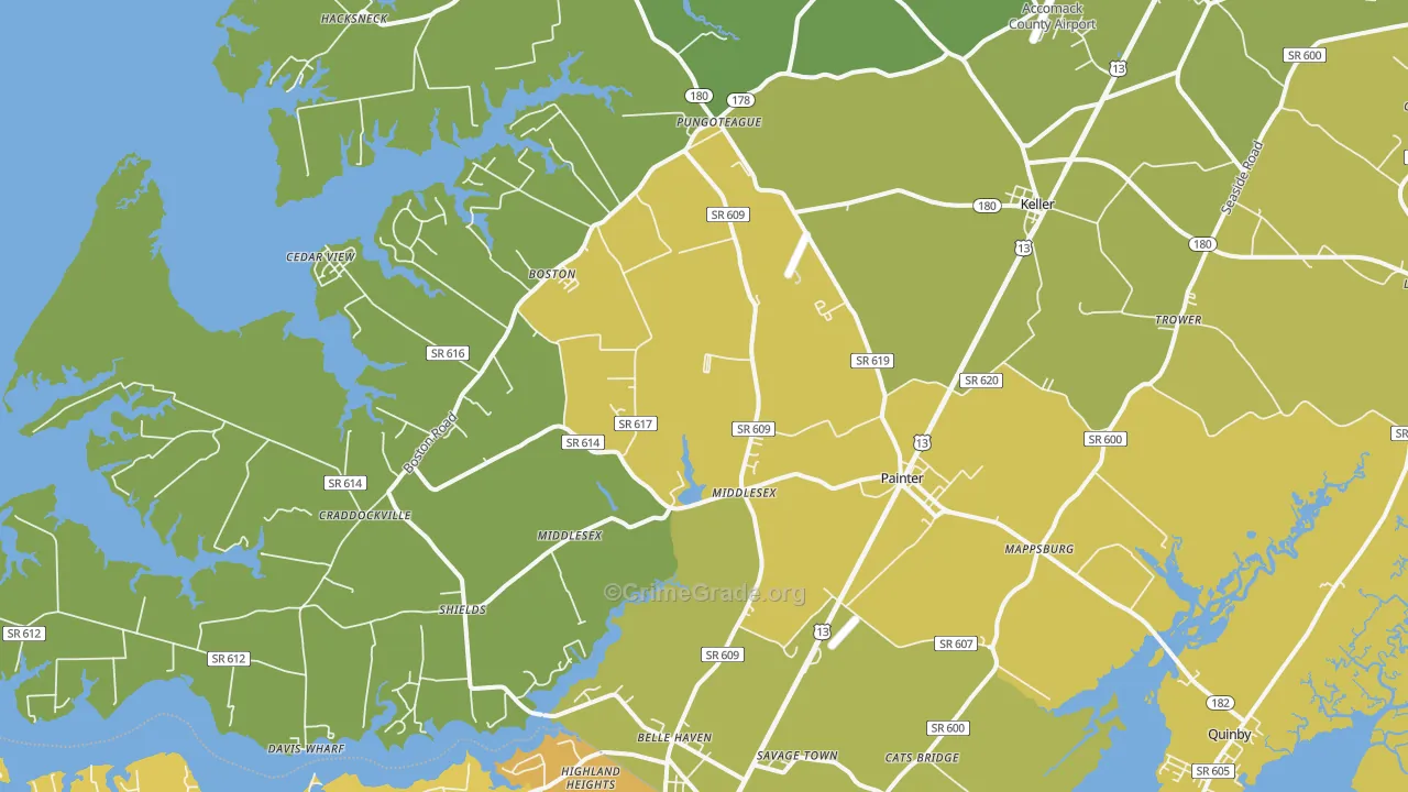 Painter, VA Map of Vehicle Theft Rates