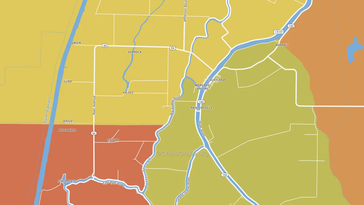 Paintersville, CA Map of Vehicle Theft Rates