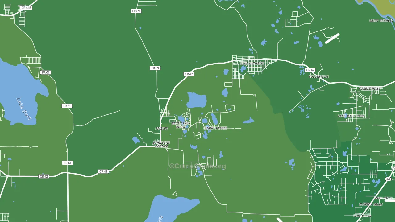 Paisley, FL Map of Vehicle Theft Rates