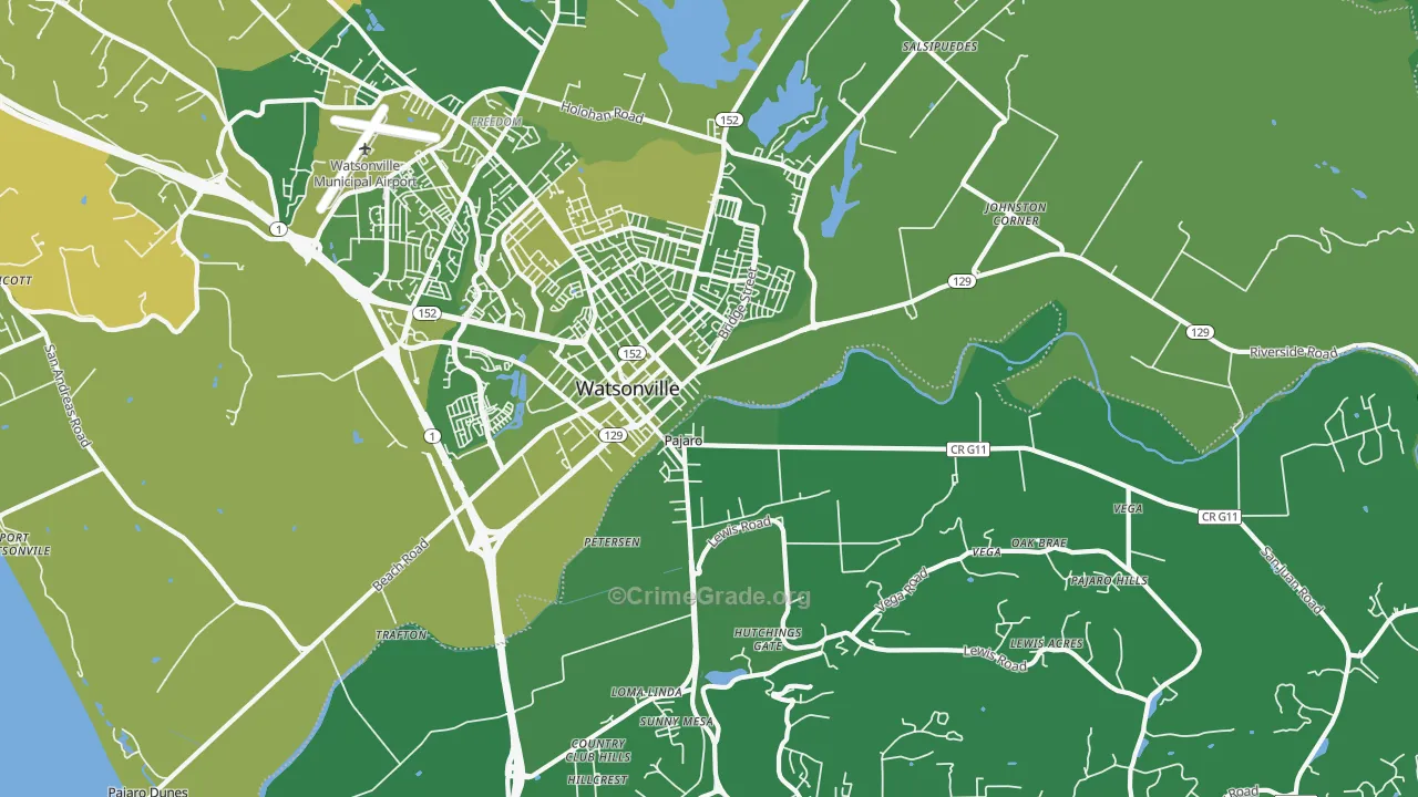 Pajaro, CA Map of Vehicle Theft Rates