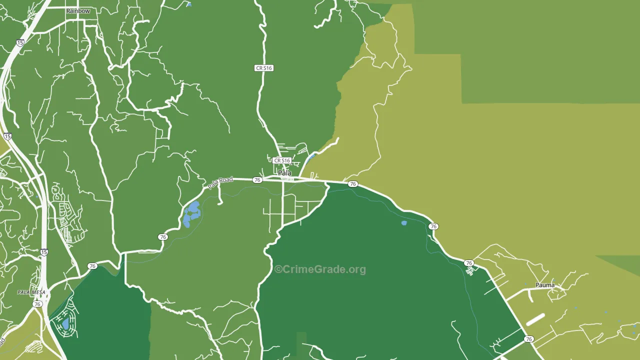 Pala, CA Map of Vehicle Theft Rates