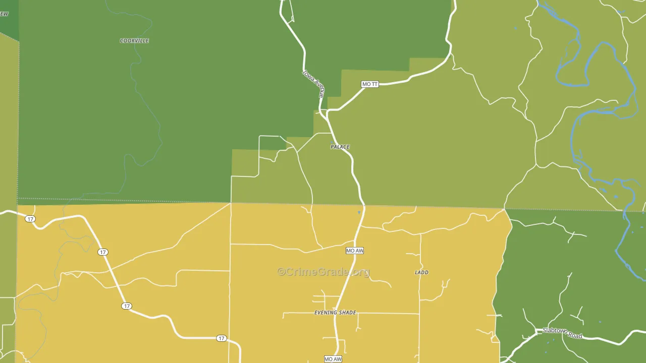 Palace, MO Map of Vehicle Theft Rates