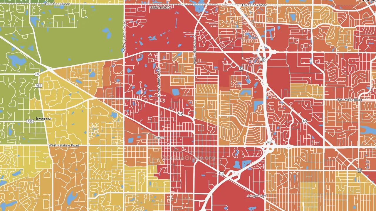 Palatine, IL Map of Vehicle Theft Rates