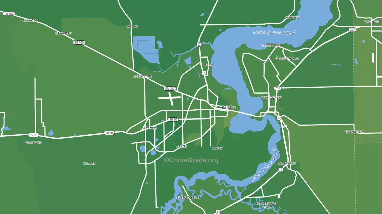 Palatka, FL Map of Vehicle Theft Rates