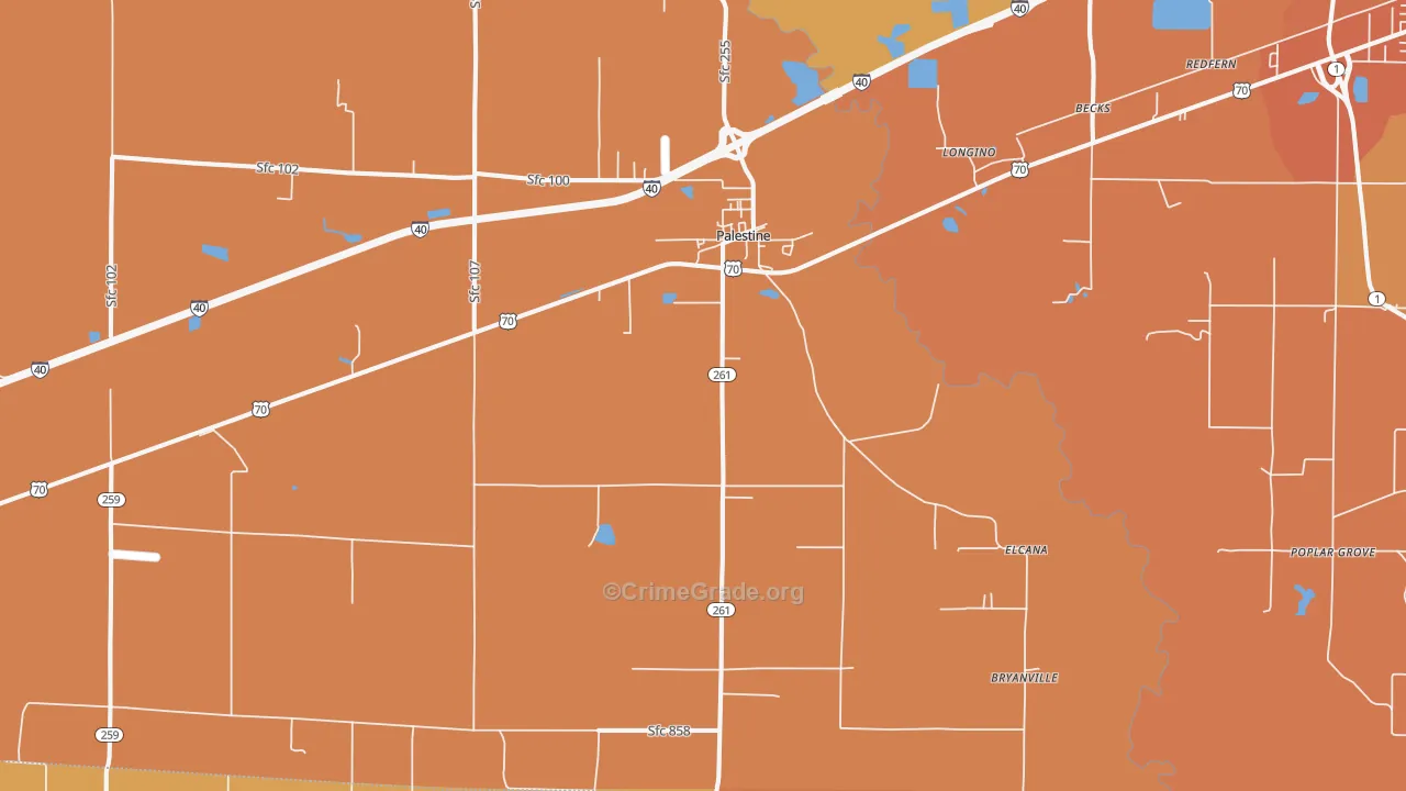 Palestine, AR Map of Vehicle Theft Rates
