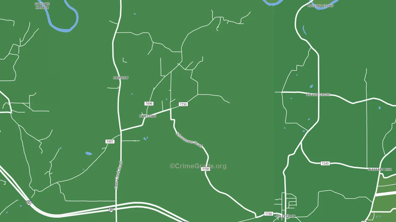 Palestine, PA Map of Vehicle Theft Rates