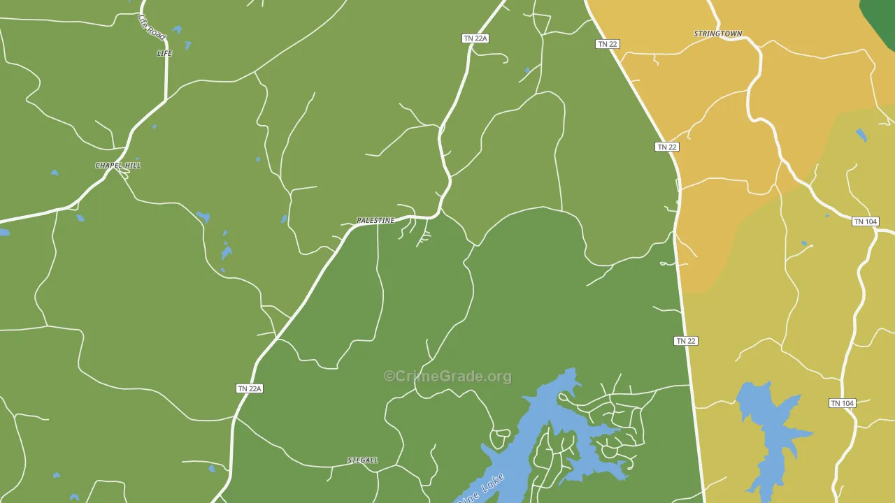Palestine, TN Map of Vehicle Theft Rates