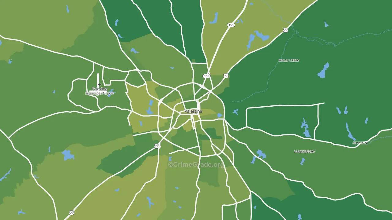 Palestine, TX Map of Vehicle Theft Rates