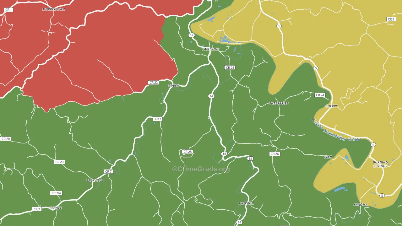 Palestine, WV Map of Vehicle Theft Rates