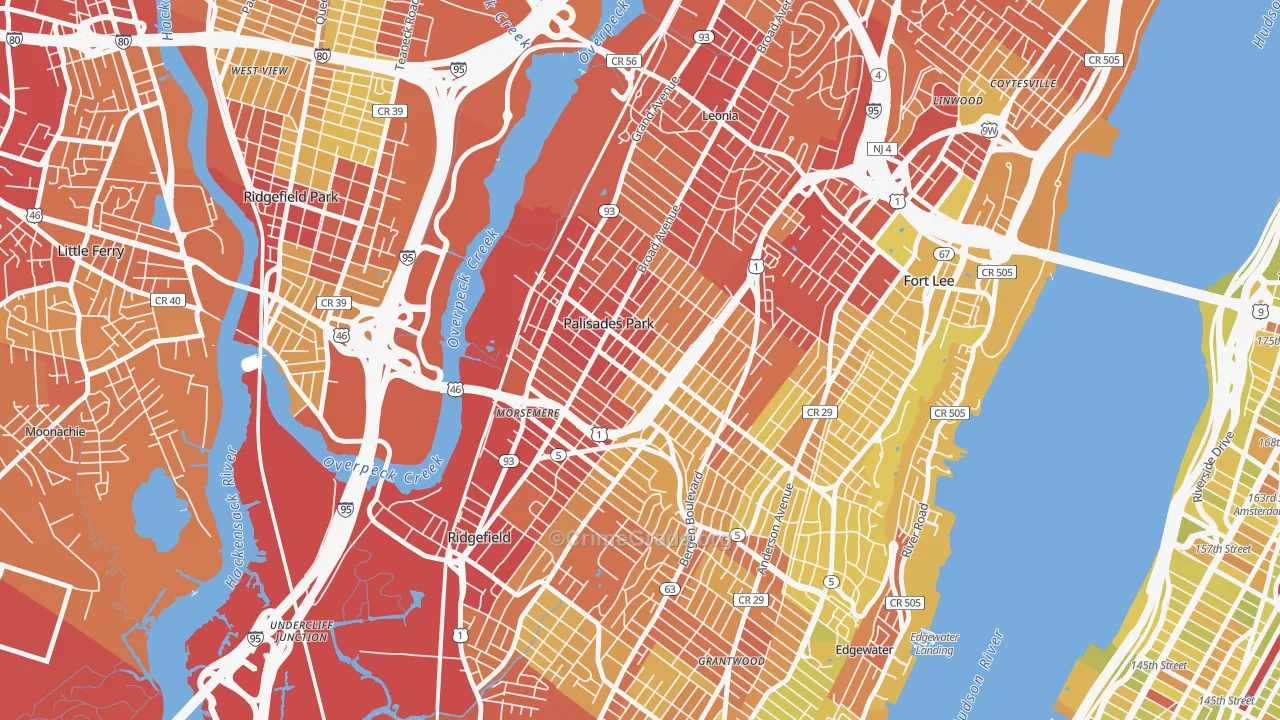Palisades Park, NJ Map of Vehicle Theft Rates