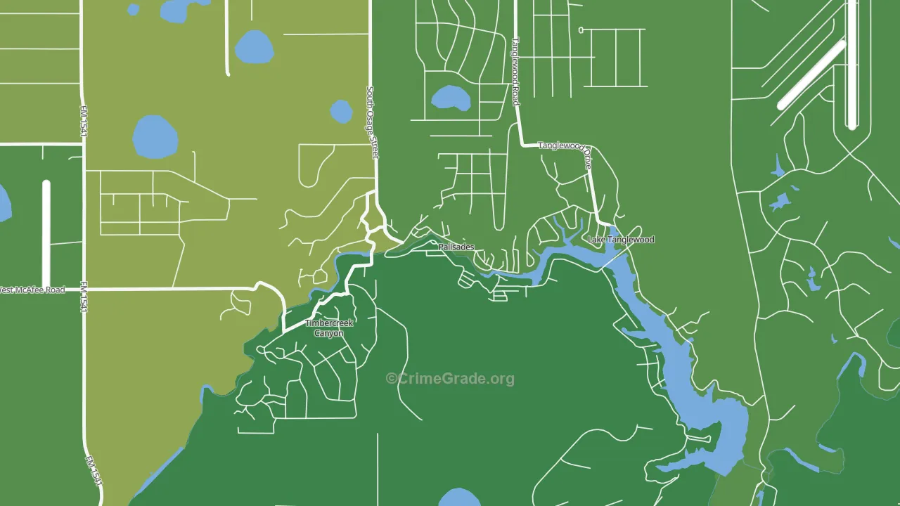 Palisades, TX Map of Vehicle Theft Rates