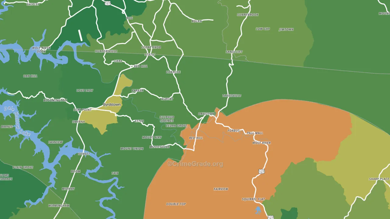 Pall Mall, TN Map of Vehicle Theft Rates