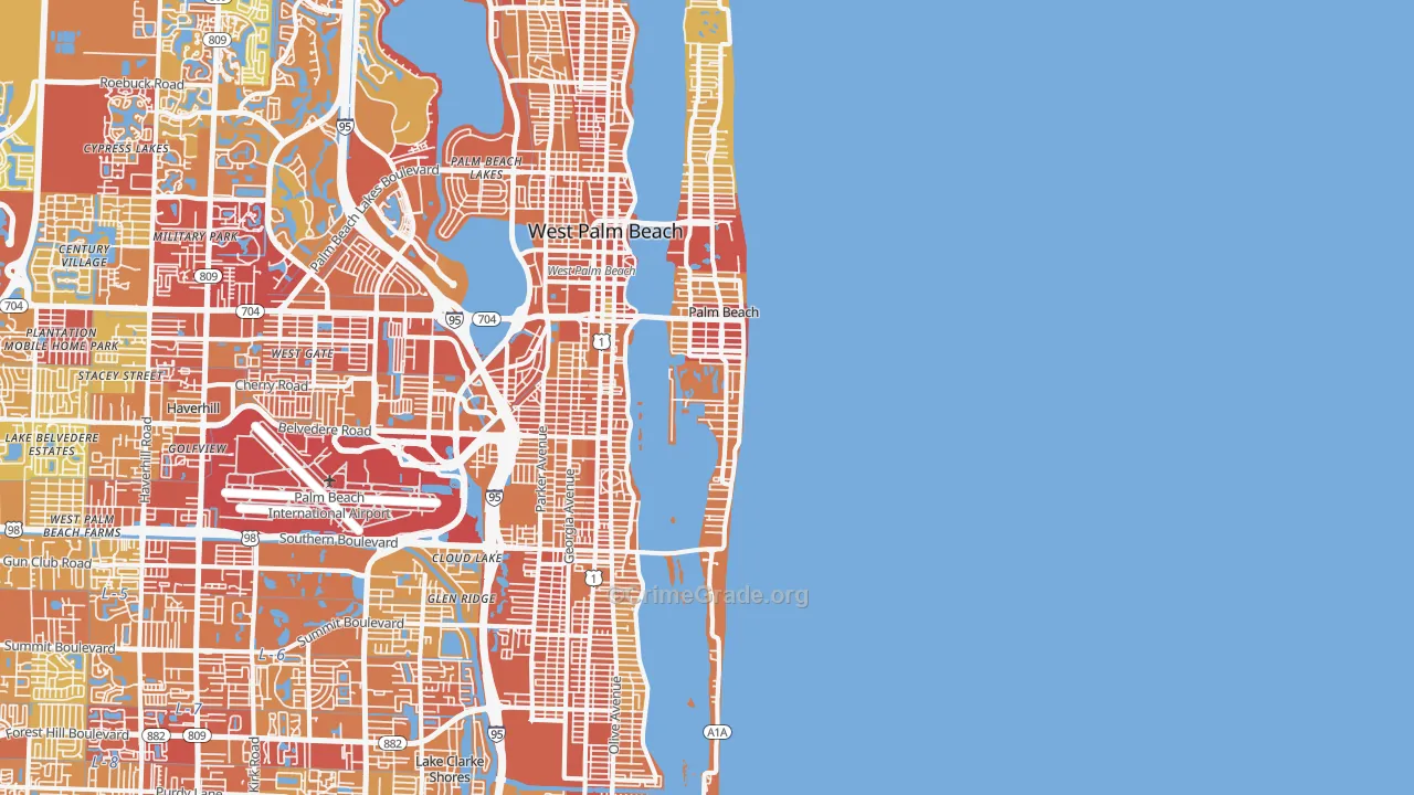 Palm Beach, FL Map of Vehicle Theft Rates