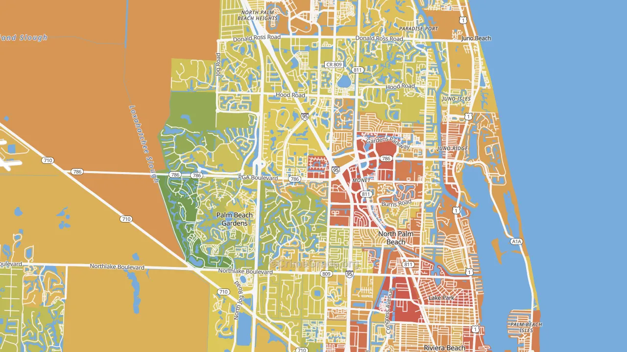 Palm Beach Gardens, FL Map of Vehicle Theft Rates