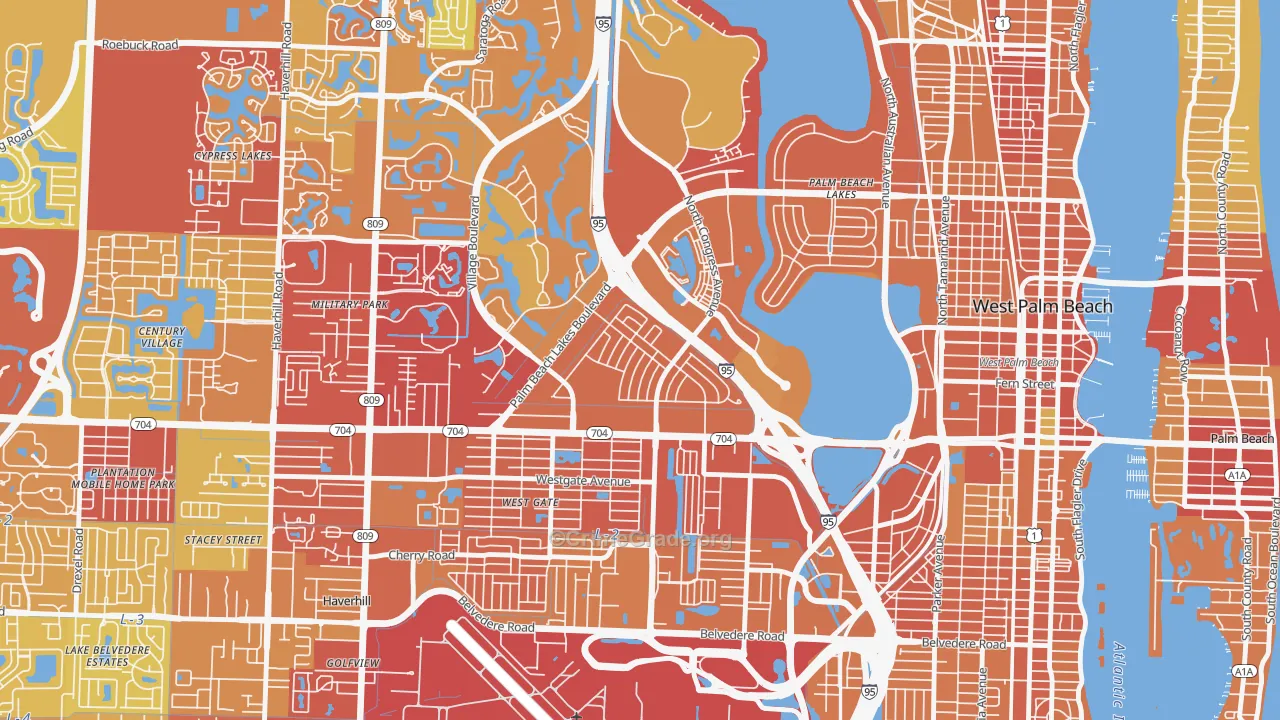 Palm Beach Lakes, West Palm Beach, FL Map of Vehicle Theft Rates