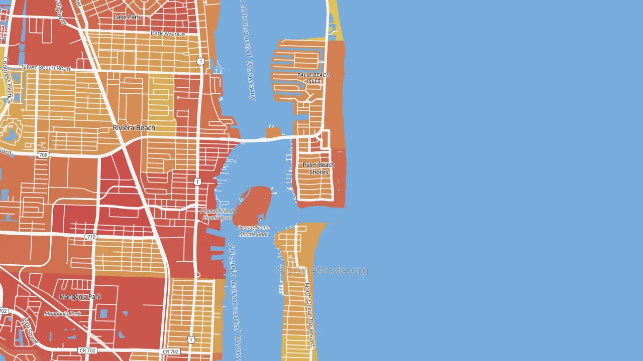 Palm Beach Shores, FL Map of Vehicle Theft Rates